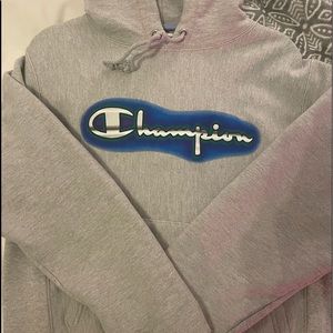 grey and blue champion hoodie